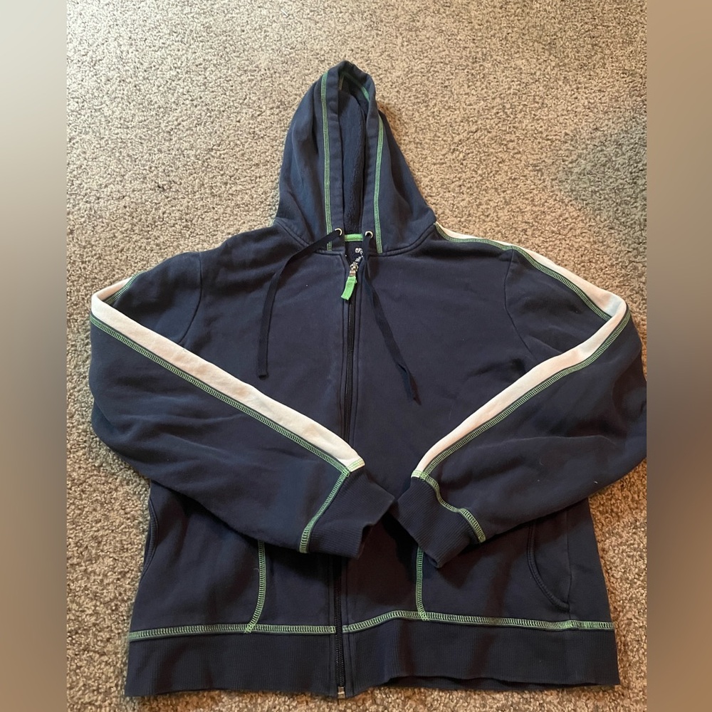 St. John's Bay Navy Blue Hoodie with Green Stitching